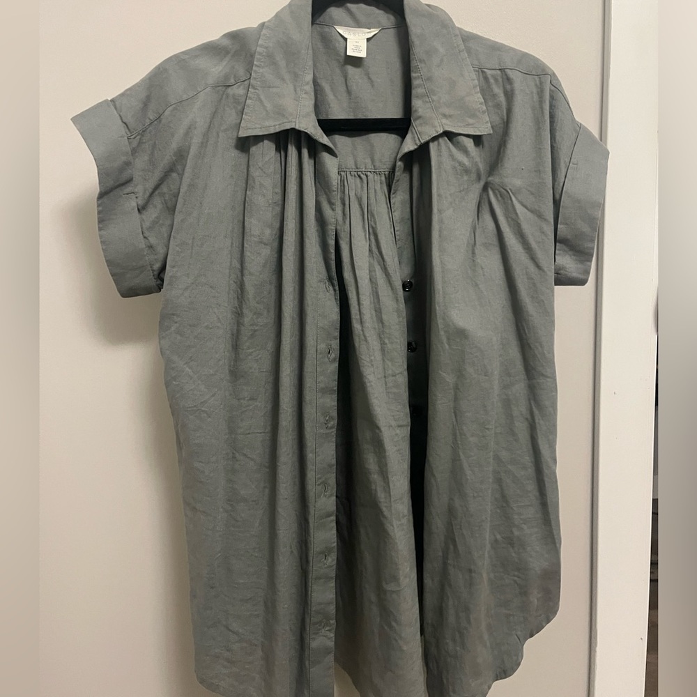 Caslon Linen Blend Button Down Shirt | XS - Picture 2 of 7